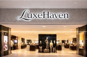 Illuminated retail store signage at a luxury mall entrance demonstrating premium store branding that helps increase retail store sales.